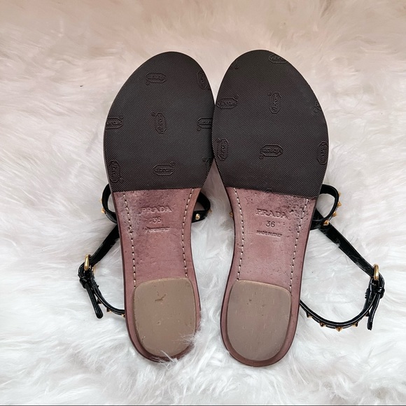 PRADA Patent Leather T-strap Spike Studded Sandals - Picture 4 of 5